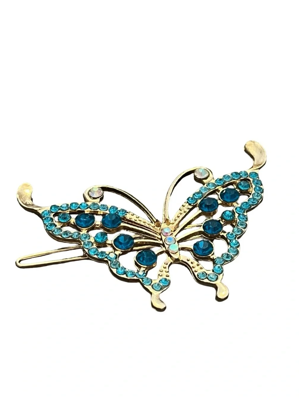 Gold Butterfly Hair Clip with Teal Crystals FINAL PRICE DROP
